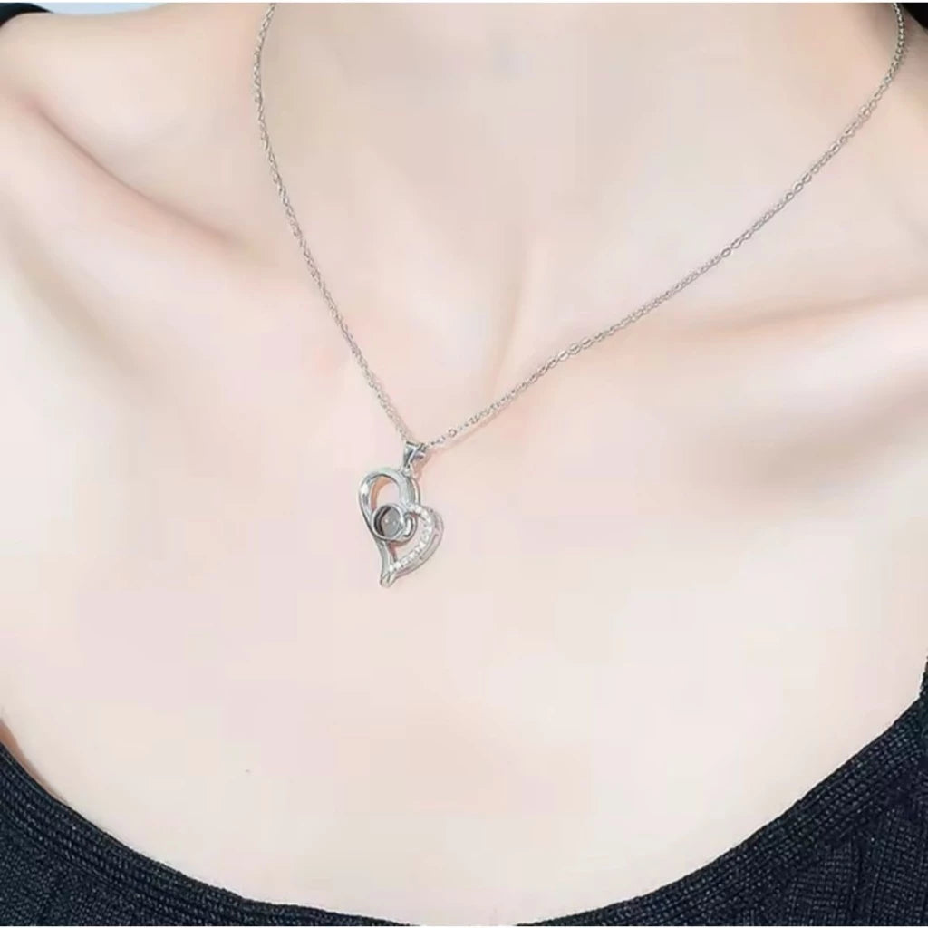 Colar Refletor Eu te Amo Em 100 Idiomas Romantico + Rosa Eterna Caixa Presente Dia dos Namorados